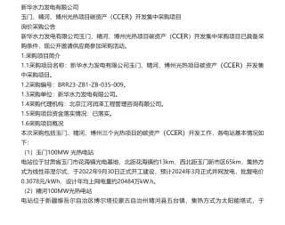 【招标】碳系统-新华水力发电有限公司玉门、精河、博州光热项目碳资产（CCER）开发集中采购项目采购公告.pdf