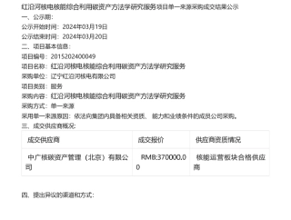 【中标】碳服务37万-红沿河核电核能综合利用碳资产方法学研究服务项目单一来源采购成交结果-中广核碳资产管理（北京）有限公司.pdf