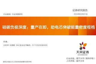 天风证券：硅碳负极深度-量产在即，助电芯突破能量密度桎梏.pdf