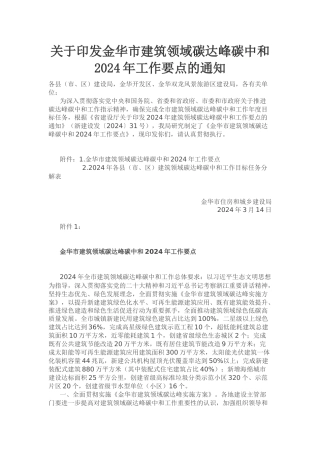 【政策】金华市建筑领域碳达峰碳中和2024年工作要点