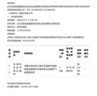 【招标】碳服务210万-内蒙古自治区生态环境低碳发展中心碳排放报告复查复审及相关业务成果转化采购项目竞争性磋商公告