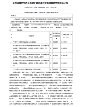 【招标】碳汇147万-山东省自然生态系统碳汇监测评价技术服务竞争性磋商公告