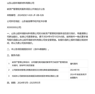 【招标】碳服务-山东山铝环境新材料有限公司碳资产管理相关服务项目公开询比价公告