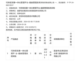 【中标】碳系统-可持续发展一体化管理平台-能碳管理系统采购结果公告-京东科技信息技术有限公司