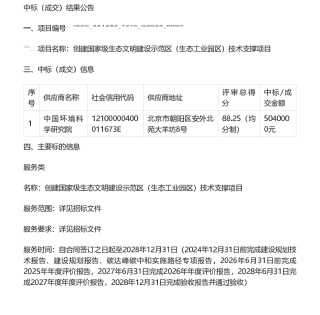 【中标】碳系统504万-创建国家级生态文明建设示范区（生态工业园区）技术支撑项目中标公告-中国环境科学研究院