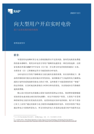向大型用户开启实时电价—基于北美实践经验的视角