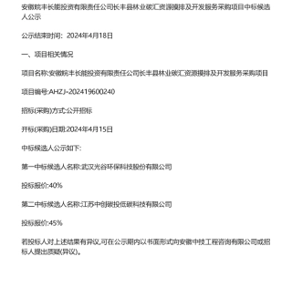 【中标】碳汇-长丰县林业碳汇资源摸排及开发服务采购项目中标候选人公示-武汉光谷环保科技股份有限公司