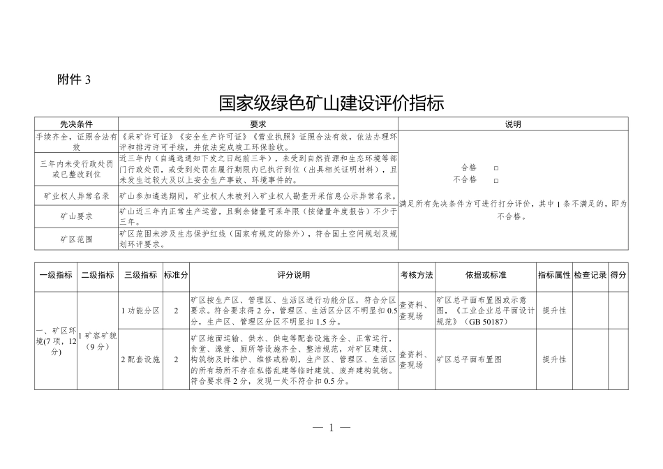 【政策】国家级绿色矿山建设评价指标_第1页