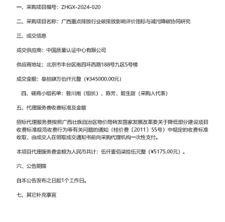 【中标】碳课题34.5万-广西重点排放行业碳排放影响评价指标与减污降碳协同研究成交结果公告-中国质量认证有限公司