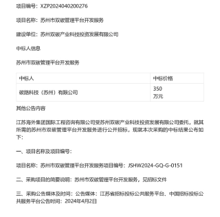 【中标】碳系统350万-苏州市双碳管理平台开发服务的中标公告-碳路科技有限公司