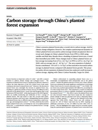 中国人工造林扩展的碳储存效益