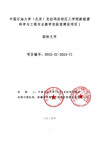招标文件--中国石油大学（北京）克拉玛依校区工学院新能源科学与工程专业教学实验室建设项目1