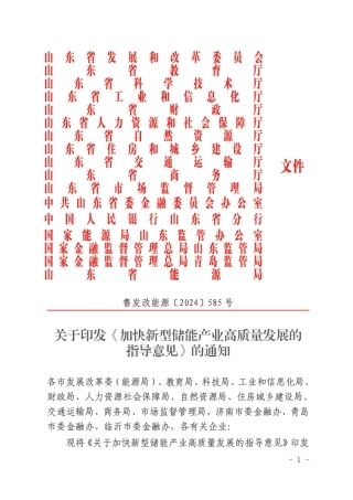 山东省关于印发《加快新型储能产业高质量发展的指导意见》的通知