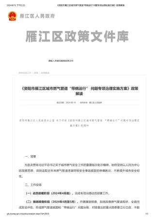 《资阳市雁江区城市燃气管道“带病运行”问题专项治理实施方案》政策解读