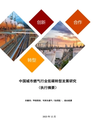 中国城市燃气行业低碳转型发展研究（执行摘要）