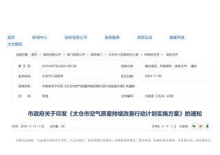 太仓市人民政府：关于印发《太仓市空气质量持续改善行动计划实施方案》的通知