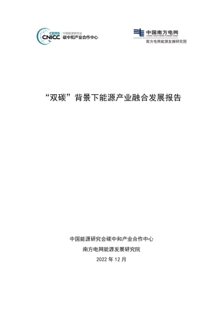 “双碳”背景下能源产业融合发展报告