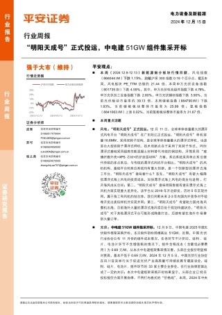平安证券：行业周报：“明阳天成号”正式投运，中电建51GW组件集采开标