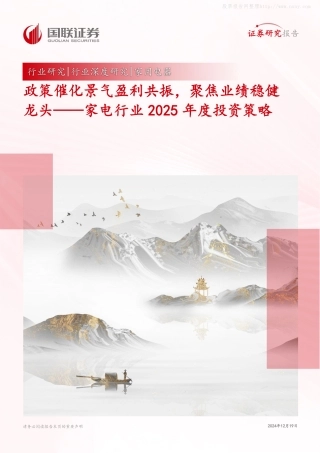 国联证券：家电行业2025年度投资策略：政策催化景气盈利共振，聚焦业绩稳健龙头