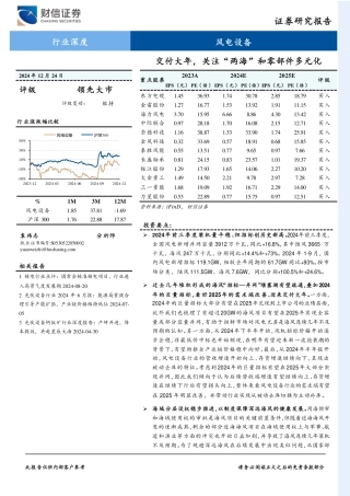 财信证券：风电设备行业深度：交付大年，关注“两海”和零部件多元化