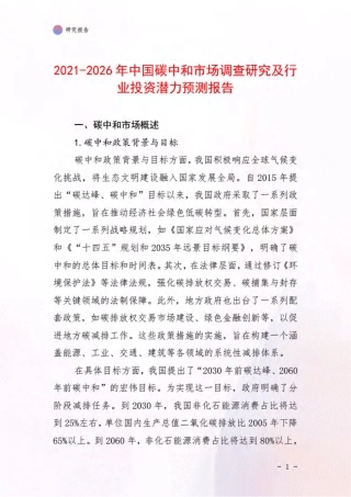 2021-2026年中国碳中和市场调查研究及行业投资潜力预测报告 (1)