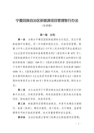 宁夏回族自治区新能源项目管理暂行办法