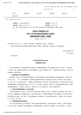 山东省关于加力助企帮扶推动工业经济稳进提质的若干措施