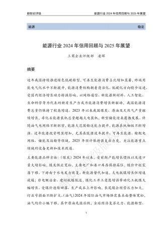 能源行业2024年信用回顾与2025年展望