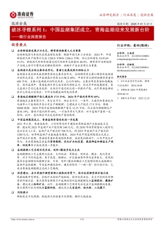 浙商证券：破冰寻锂系列1：中国盐湖集团成立，青海盐湖迎来发展新台阶——锂行业深度报告