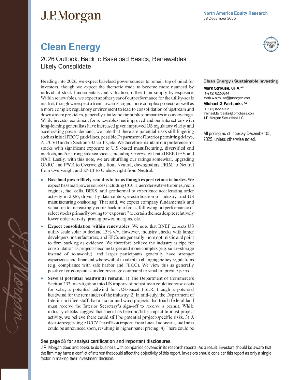 【英文】摩根大通：2026年清洁能源行业展望_第1页