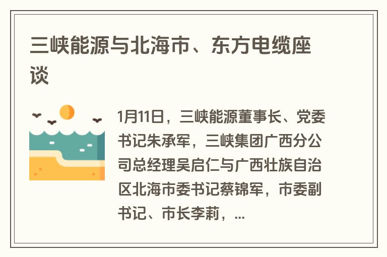三峡能源与北海市、东方电缆座谈