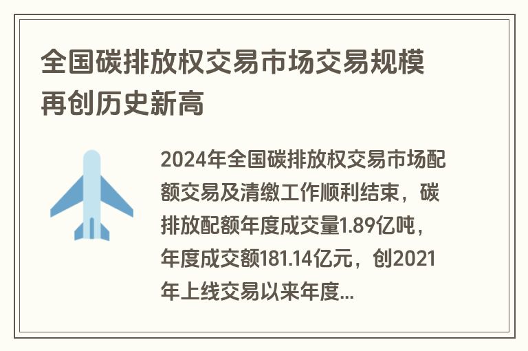 全国碳排放权交易市场交易规模再创历史新高